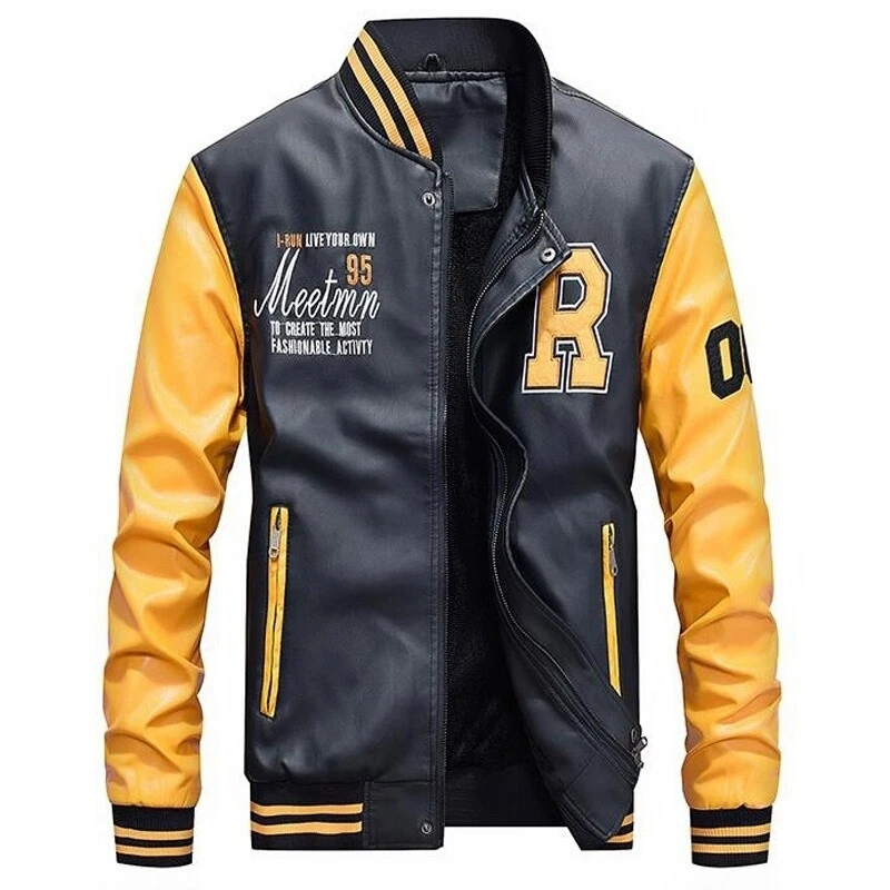 Chaqueta Béisbol Para Hombres Abrigo Bombardero De Cuero Con Флисовая Мода Повседневная - Изображение 4 из 4