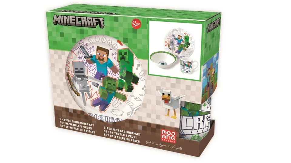 Minecraft Frühstücksset 3 tlg. Geschirr Set Porzellan in Geschenkbox - Bild 2 von 4