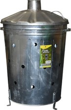 Large Garden Incinerator 90L Fire Bin Galvanised Metal Burning Wood Paper Waste