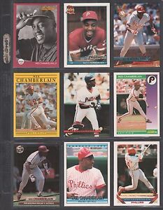 WES CHAMBERLAIN ~ Lot of (9) Different Baseball Cards w/ Display Sheet (L504)