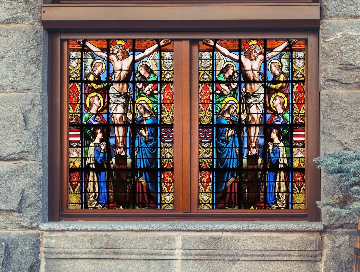 3D Jesus People Window Film Sticker – Stained Glass UV Cling Decal, Sinsin Style