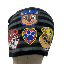 Nickelodeon Boys Paw Patrol Beanie Hat Cap Gray Black OSFM Striped Graphic