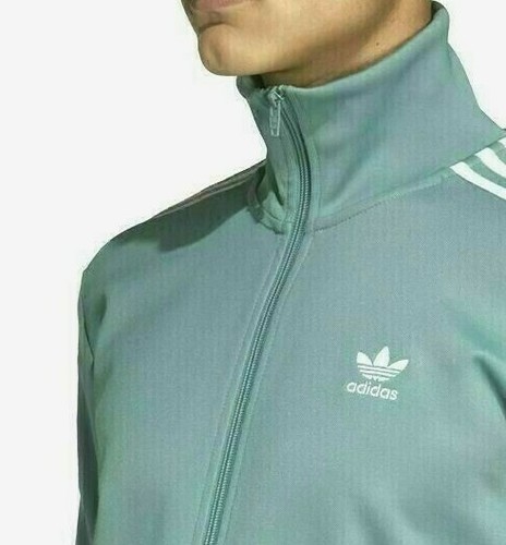 adidas track jacket in white & bold green