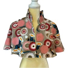 NEW Pink Red Blue Floral Embroidered Capelet Shawl Open Cardigan Shrug One Size
