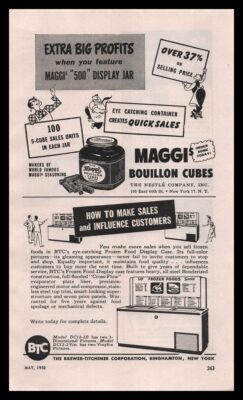 1950 Maggi's Bouillon Cubes Seasoning 500 Display Jar Grocery Store Print Ad