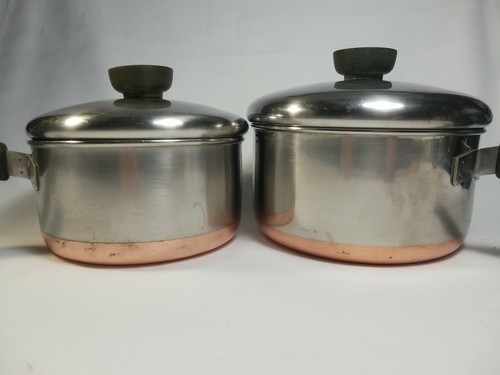 Vintage REVERE WARE 4 Piece Set 1801 Copper Clad 1 Quart & 1-1/2 Quart Sauce Pot - Picture 10 of 12