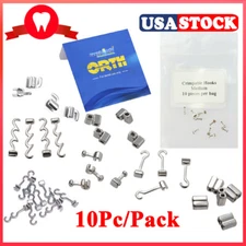 Dental Ortho Crimpable Hooks Stops Sliding/Long Curved/Activity Left&Right 10Pcs