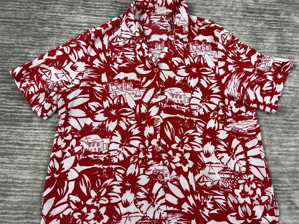 Top Bonworth para mujer 2XL rojo blanco abotonado manga corta tropical informal Foto 2 de 4