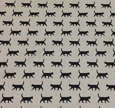 Chatham Glyn KITTY BLACK CAT ,Linen Look Fabric for Curtain/ Upholstery/Cushions