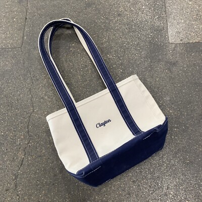 Vintage LL Bean Boat And Tote Canvas Small Navy Blue White Vintage LL Bean Boat And Tote Canvas Small Navy Blue White