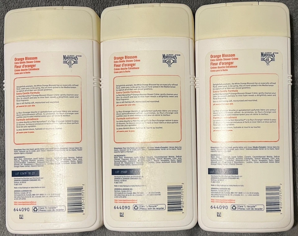 3 Pack Le Petit Marseiliais Shower Creme Body Wash - Orange Blossom - 21.9 OZ Ea - Image 2 of 2