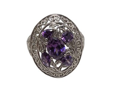 STS Karis Purple Amethyst Oval Filigree Ring Ornate Cocktail Statement Size 7