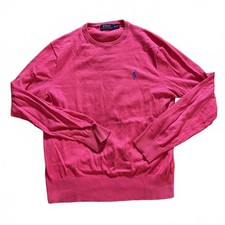 POLO RALPH LAUREN Pink Cotton/Cashmere Crewneck Sweater Mens SZ M Preppy luxury
