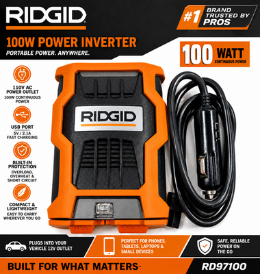 #ad RIDGID RD97100 100 Watt Power Inverter 12V DC to AC Portable Power Supply NEW $33.99