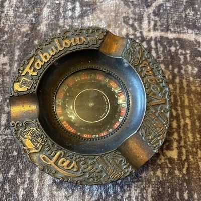 Vintage Roulette Wheel Copper Ashtray Fabulous Las Vegas Spins & Works!