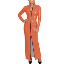 Wetlook Bodycon Rave Party Maxi Dress Cosplay Dress Front Zip PVC Leather Gown