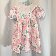 vintage Allison Ann pink floral dress with lace collar and puffy sleeves. Size6x