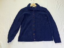 Cuddle Knit Women's Navy Blue Collared Cable-Knit Button Cardigan Made in USA