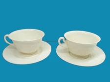 Wedgwood Patrician Ivory Cup And Saucer Set Of 2 Cups 4 Saucers 1 Dessert Plate