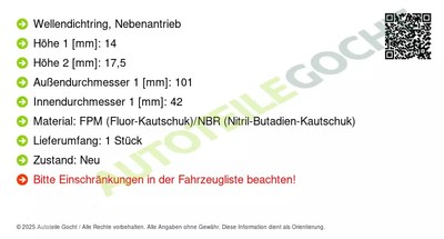 Corteco 49118243 Wellen Dichtring Nebenantrieb