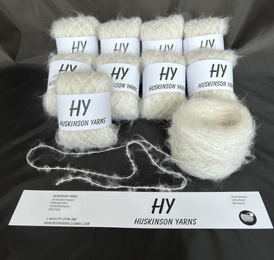 Mohair Wolle Garn 50g Knäuel weiß 78% Mohair doppelt stricken (2NM)