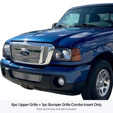 For Ford Ranger 06-12 Main And Bumper Grille Kit 7-pc Chrome Polished 8x6 Mm