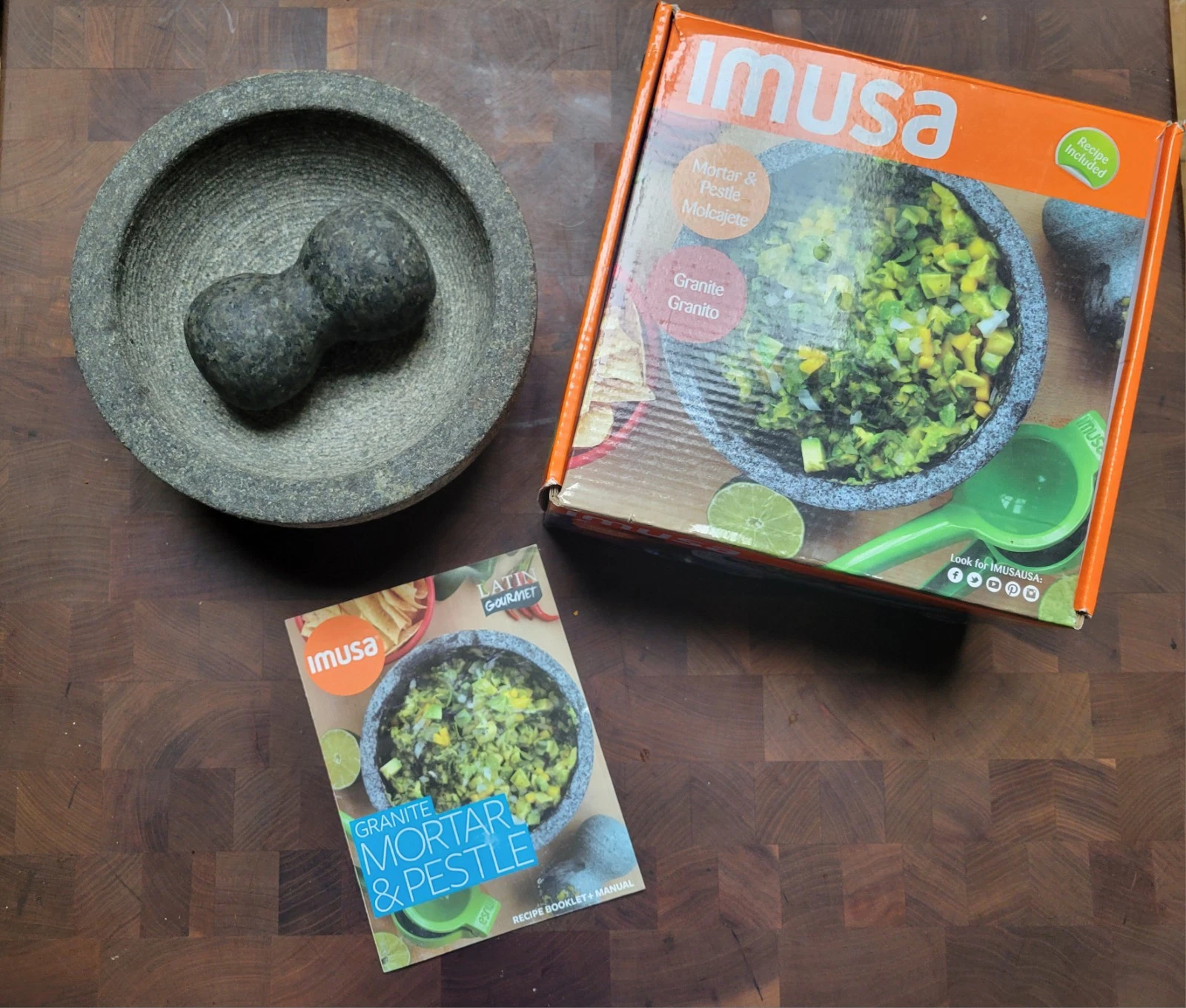 IMUSA Granite Mortar and Pestle Spice Grinder 8" Latin Gourmet Great for Salas
