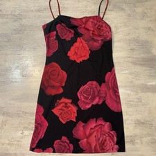 EUC Vintage 90s Early Warning Rose Print Nylon Dress Size Medium