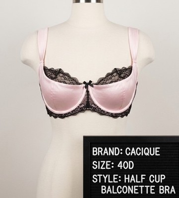 Cacique Lane Bryant Pink Liquid Satin Black Lace U/W Half Cup Balconette Bra 40D