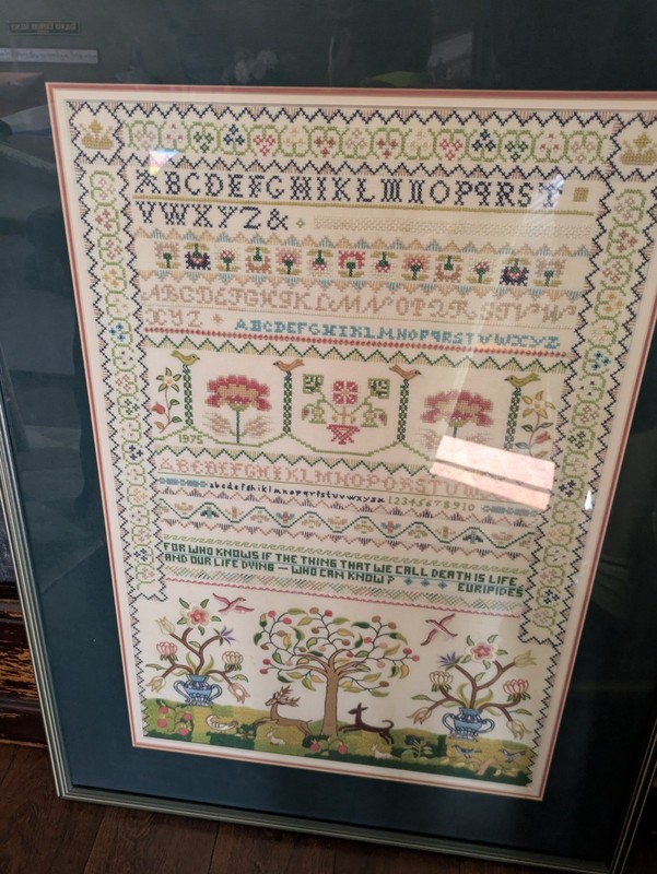 vintage framed needlepoint sampler embroidery Williamsburg