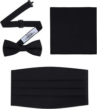 Mens Formal Satin Bow Tie and Cummerbund Set