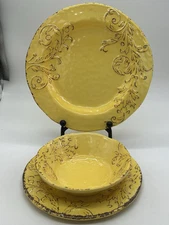Aphorism Melamine Yellow Place Setting ~ Dinner Plate ~ Salad Plate ~ Bowl