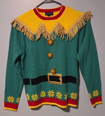 Blizzard Bay Elf Long Sleeve Ugly Christmas Holiday Green Sweater Size S