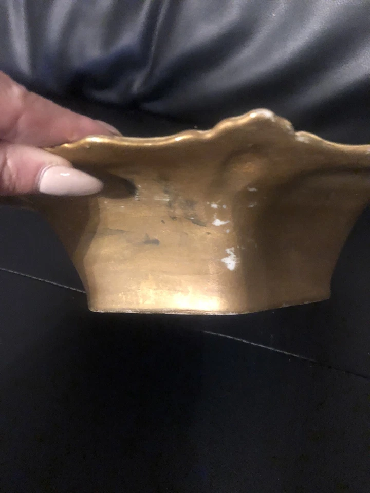 Antiguo cuenco para servir Nippon pintado a mano tamaño 10x3 porcelana con oro Foto 3 de 4