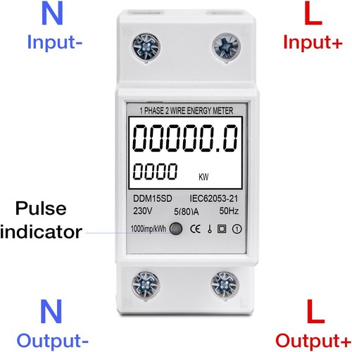 1-Phasen AC LCD Wechselstromzähler Stromzähler Für DIN Hutschiene 230V 5(80)A - Bild 3 von 7