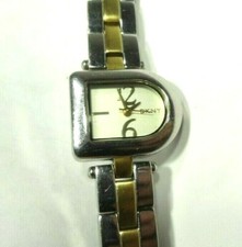 VINTAGE DKNY LADIES WATCH SILVER D SHAPE FACE STAINLESS STEEL GOLD BRACELET