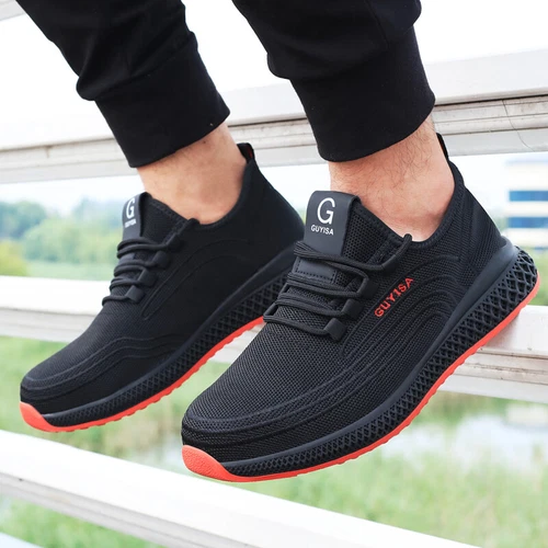 Black Red Air Mesh Steel Toe Safety Shoes Men Work Boots Puncture-Proof Sneakers - Picture 8 of 14