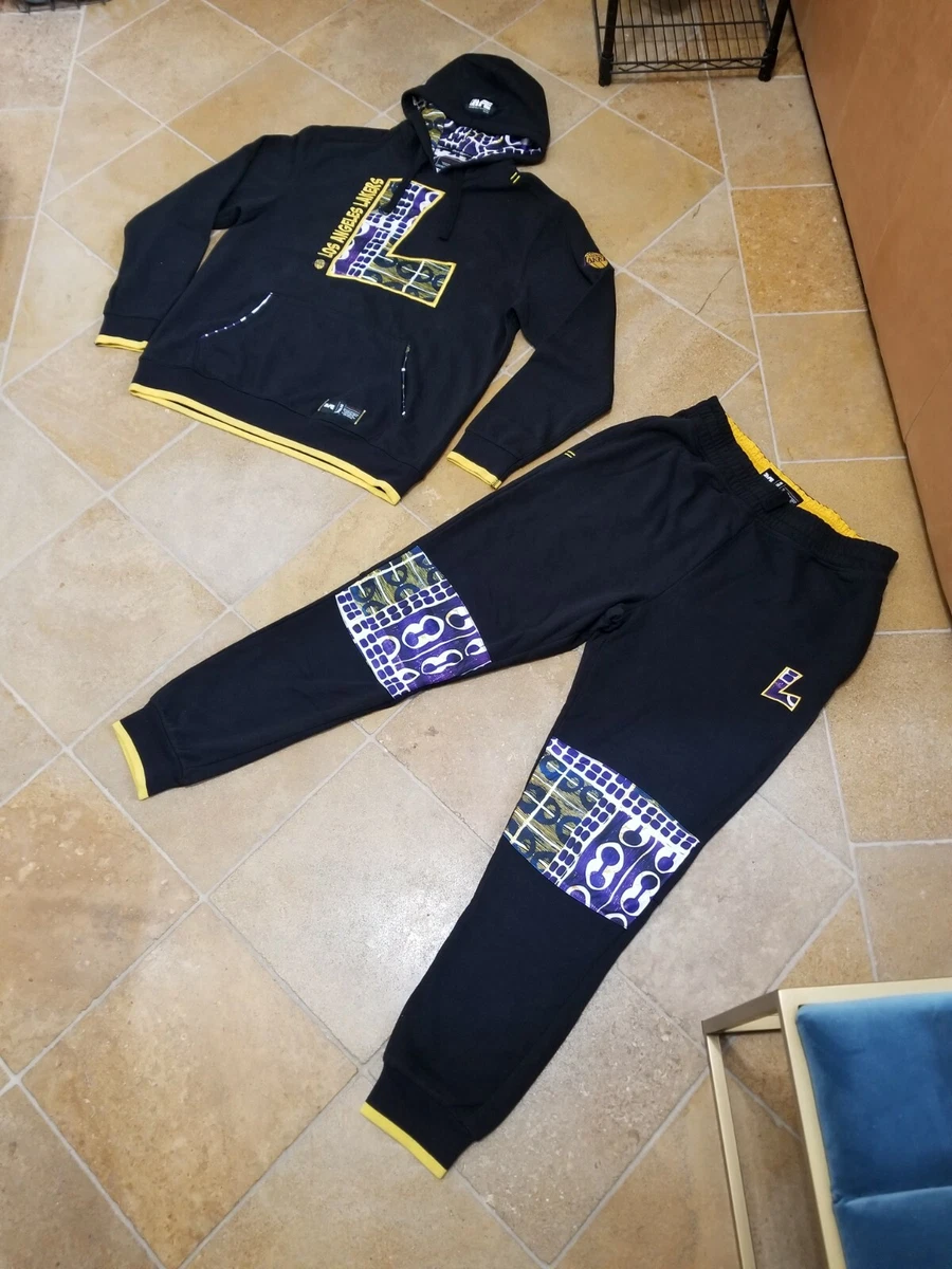 LA Lakers Two Hype Original 90's Team Kente Letter Hoodie/Pant Size L  Sweatsuit