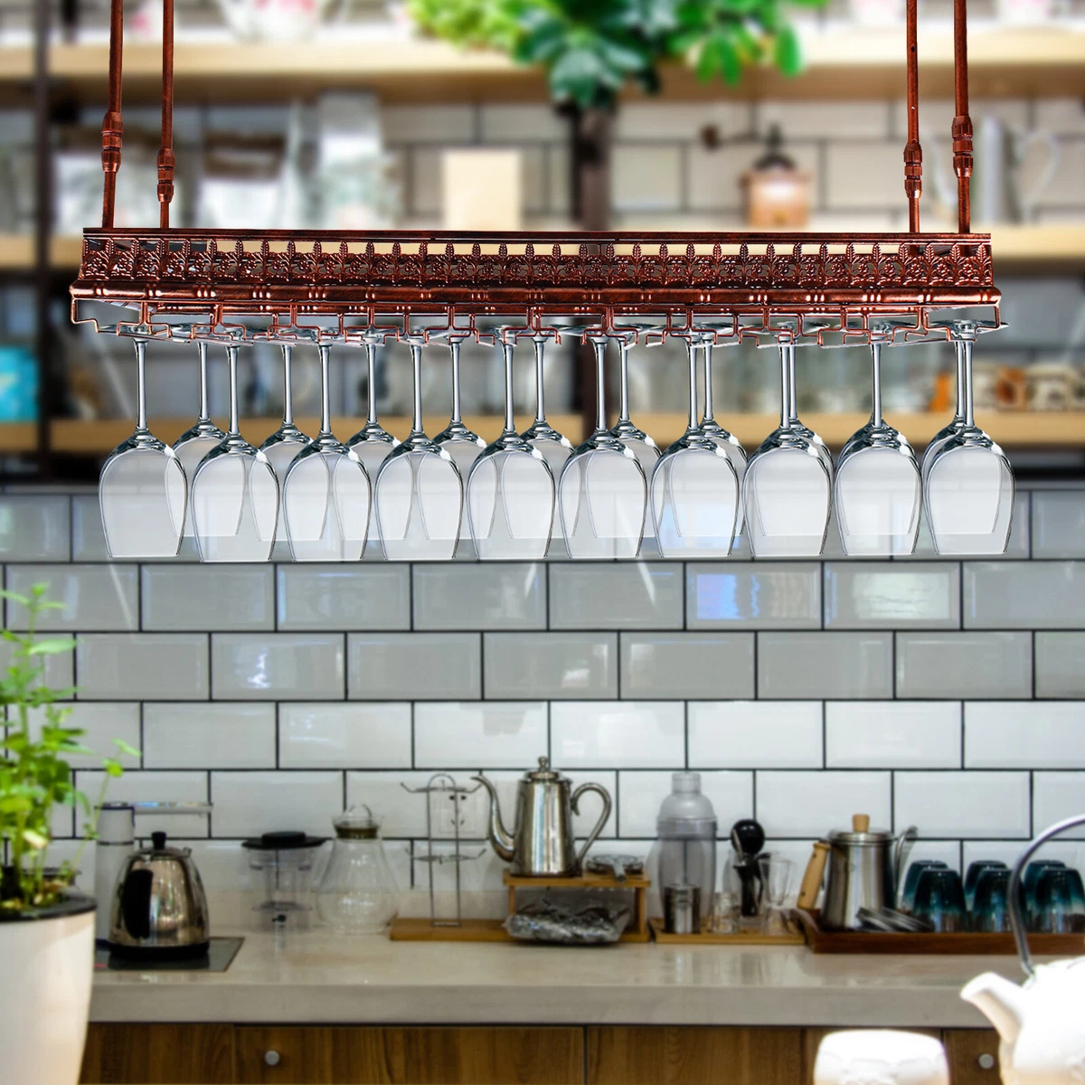Metal Bar Wine Glass Hanging Rack Ceiling Mounted Cup Hanger Shelf