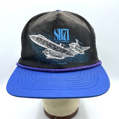 Vintage SR-71 Blackbird Hat Mens Adjustable Black Blue Baseball Cap 5 Panel Rope