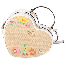 Kate Spade Love Shack Rattan Heart Purse Flowers Embroidered Meringue Multi