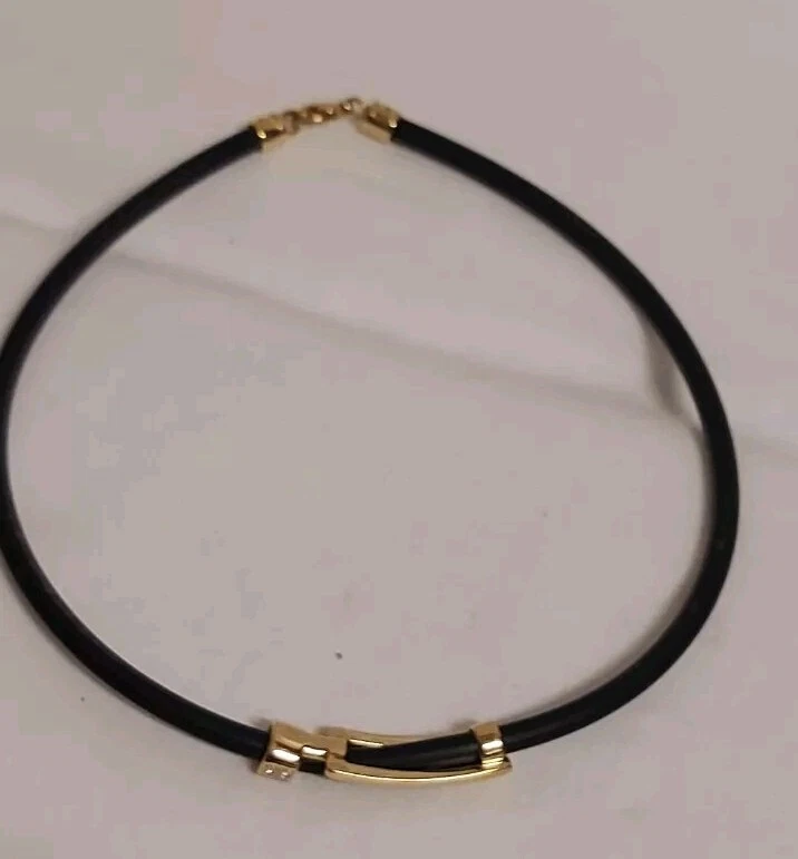 Pierre Lang Collier Halskette Kautschuk Halsreif mit Anhänger Rhodiniert Goldf. - Bild 2 von 4