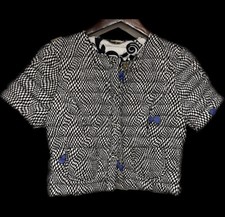 [ C] Studio Designer Down Quilted Vest Jacket Black White Bow Pattern 42