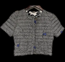 [ C] STUDIO DESIGNER DOWN QUILTED VEST JACKET BLACK WHITE BOW PATTERN 42