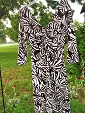 SALE @ Nearly New LONDON TIMES Brown White Swirl SEXY Peplum Dress Womens Sz 8