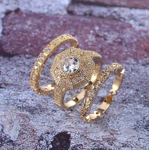 Isabelle Bridal Set - Solid Brass - 3 Ring Set - Picture 3 of 12