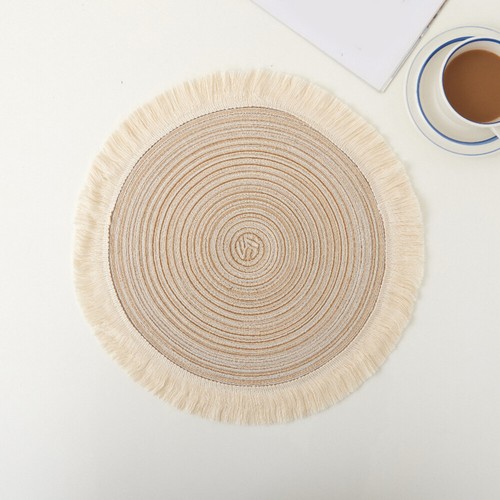 Tassel Edge Table Mat Handmade Braided Straw Woven Placemats Natural Kitchen - - Picture 16 of 22