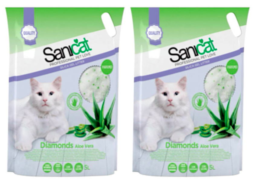 Sanicat Sílice Cristal Diamantes Gel No Grumo Gato Arena Lavanda Aloe Vera 5L