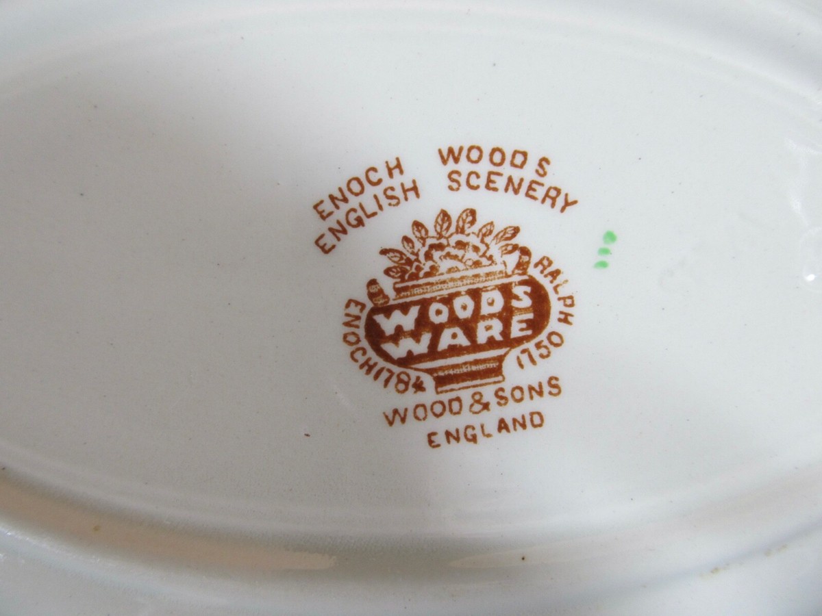 Set of 2 Enoch Woods Ware English Scenery Brown Multicolor Oval