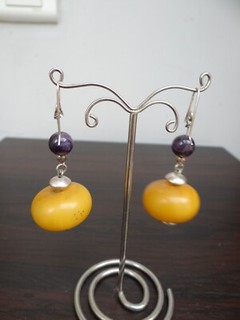 Boucles d'oreilles ethniques berbères argent poinçonné améthyste ambre ou copal